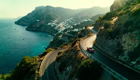 1. The serpentine road above the sea, from a drone